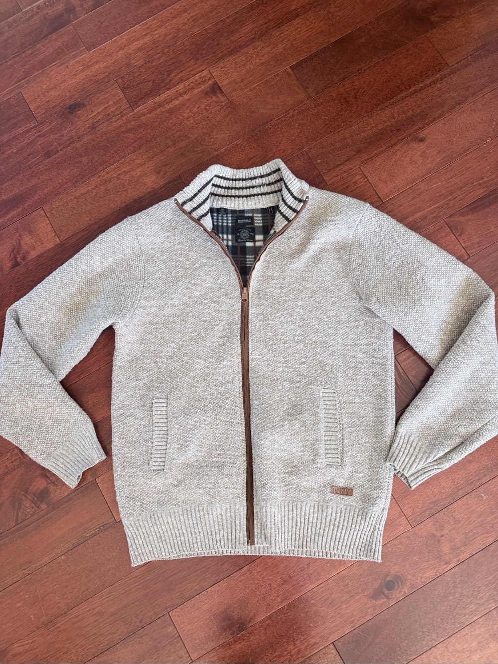 Buffalo David Bitton textured full-zip knit cardigan Jute Mix Warm Knit Beige L